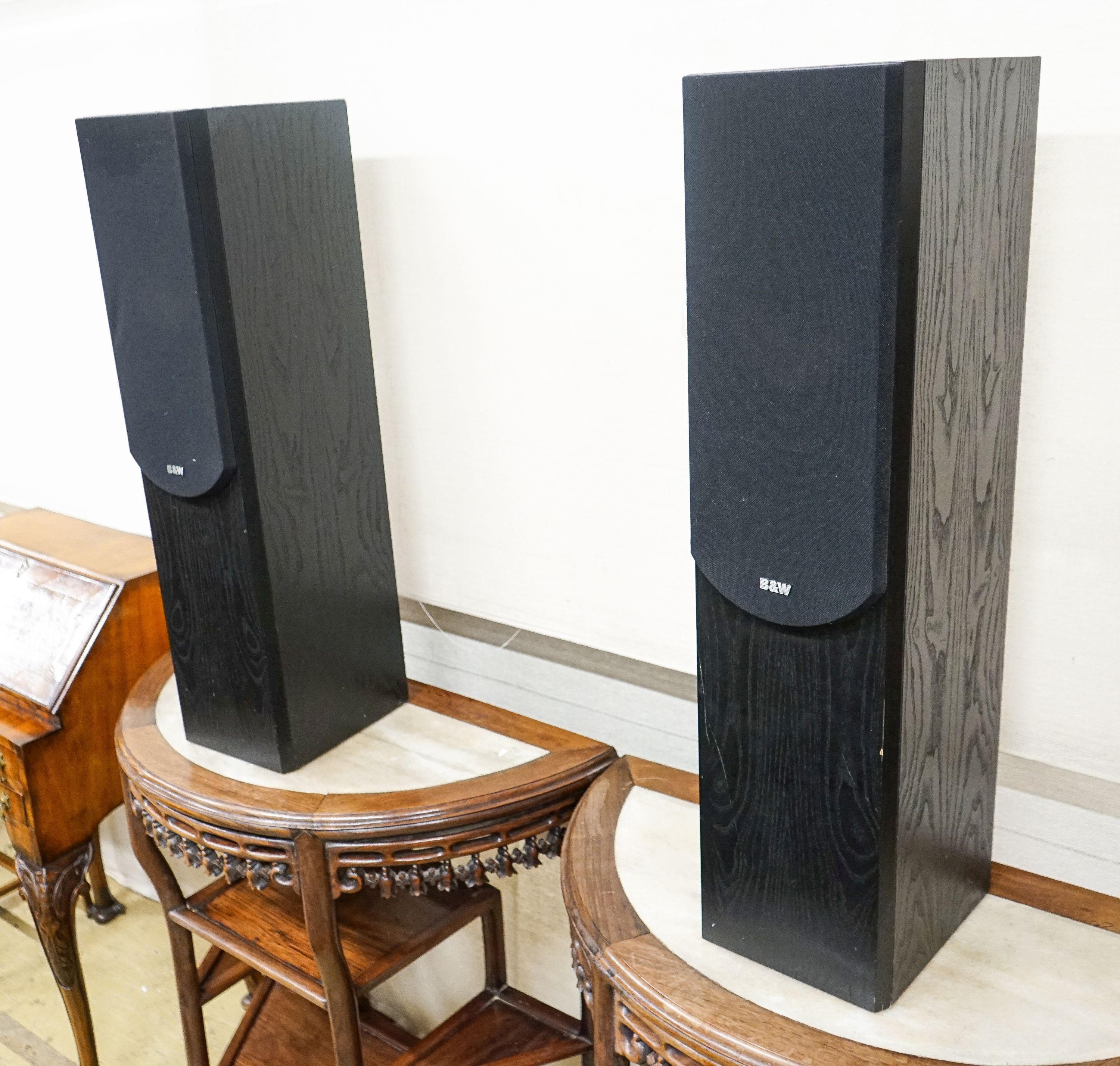 A pair of Bowers and Wilkins Black Ash loud speakers, height 82cm